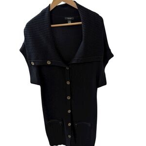 Alfani Black Cardigan Gold buttons Ribbed collar Sleeveless SizeXL Cotton Angora